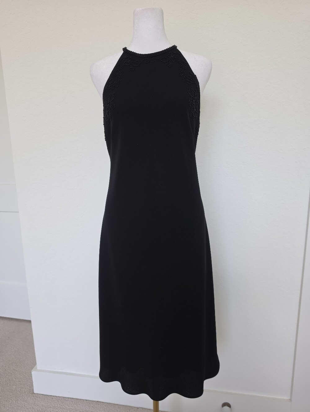 Black Cocktail Dress Beaded Halter Midi Dress Size 12 - Picture 5 of 7